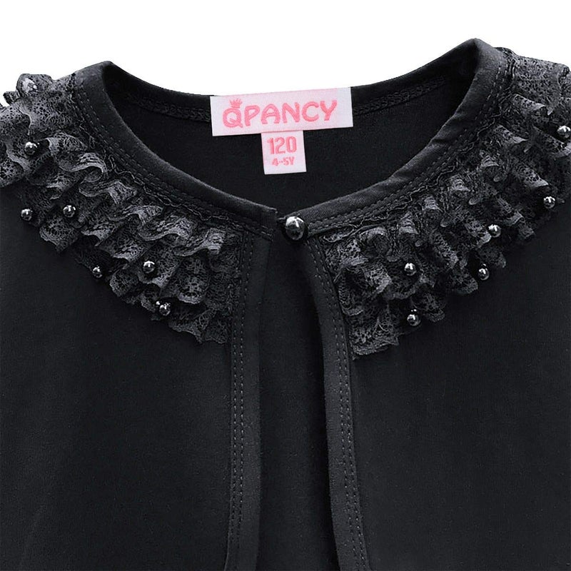 QPANCY Shrugs for Girls Bolero Cardigan Black Long Sleeve Dress Cover Up for Kids - Image 3